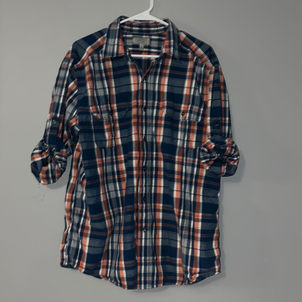 Mens Ocean + Coast Plaid Collared Button Up Shirt (Size L)
